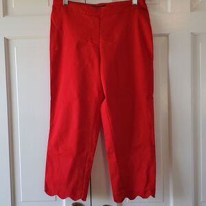 ZAC & RACHEL RED CAPRI CROPPED PANTS SCALLOPED BOTTOM SIZE 8 PULL ON ELASTIC